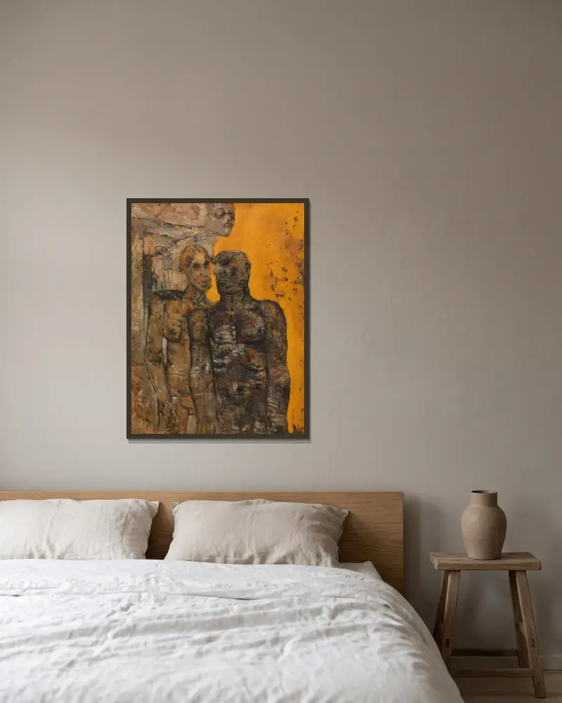 Die Steinzeit von Frits van den Berghe gerahmt an einer Wand