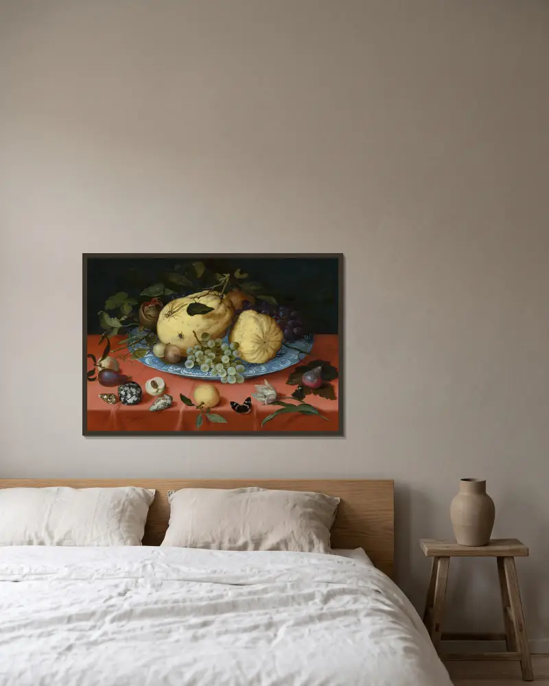 Fruit Still Life with Shells and Tulip av Balthasar van der Ast inramad på en vägg