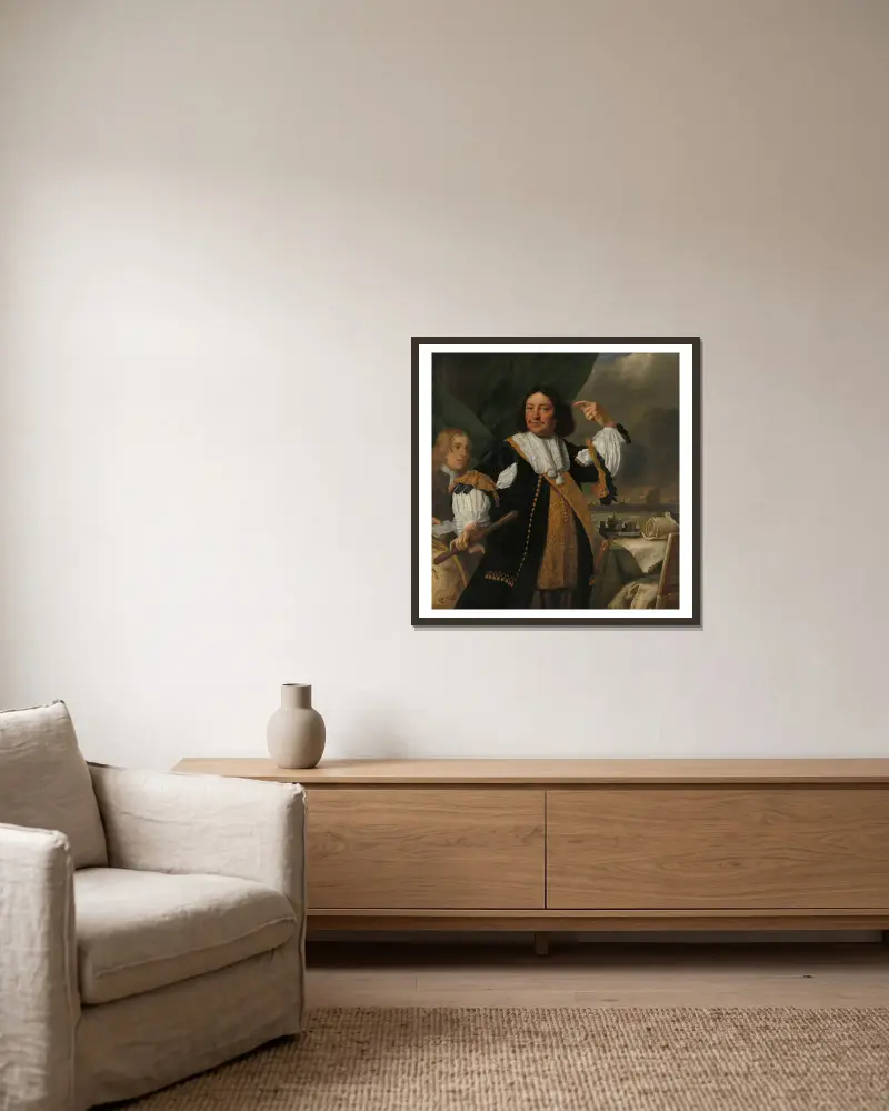 Aert van Nes (1626–1693), Vizeadmiral von Bartholomeus van der Helst gerahmt an einer Wand