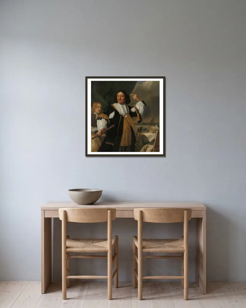 Aert van Nes (1626–1693), Vizeadmiral von Bartholomeus van der Helst gerahmt an einer Wand