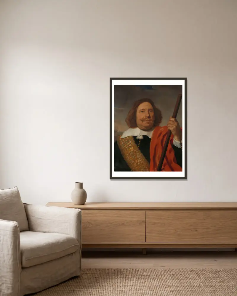 Egbert Meeuwsz Cortenaer (1605-65), Vice Admiral, Admiralty of the Maas, Rotterdam av Bartholomeus van der Helst inramad på en vägg