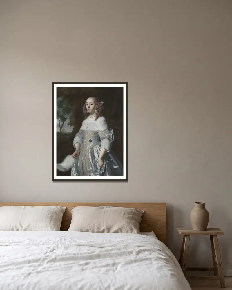 Jeanne Parmentier, 1634-1710 av Bartholomeus van der Helst inramad på en vägg
