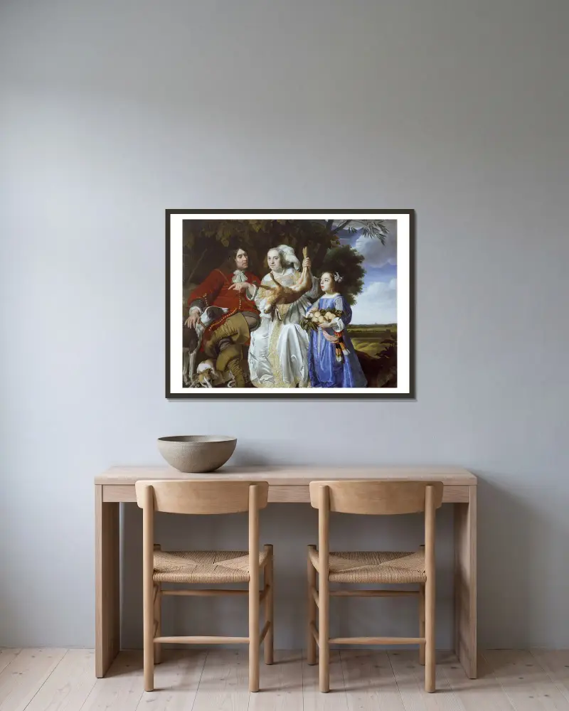 Jochem van Aras with his Wife and Daughter av Bartholomeus van der Helst inramad på en vägg