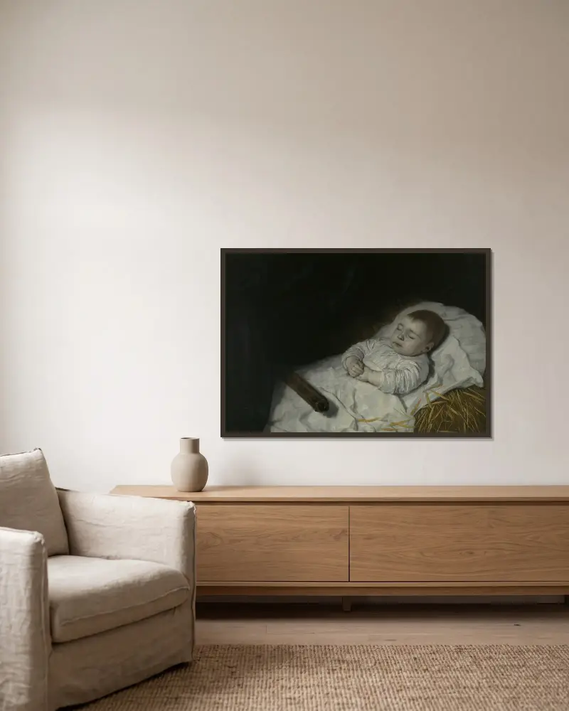 Jongetje op zijn doodsbed av Bartholomeus van der Helst inramad på en vägg