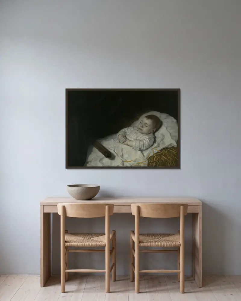 Jongetje op zijn doodsbed av Bartholomeus van der Helst inramad på en vägg