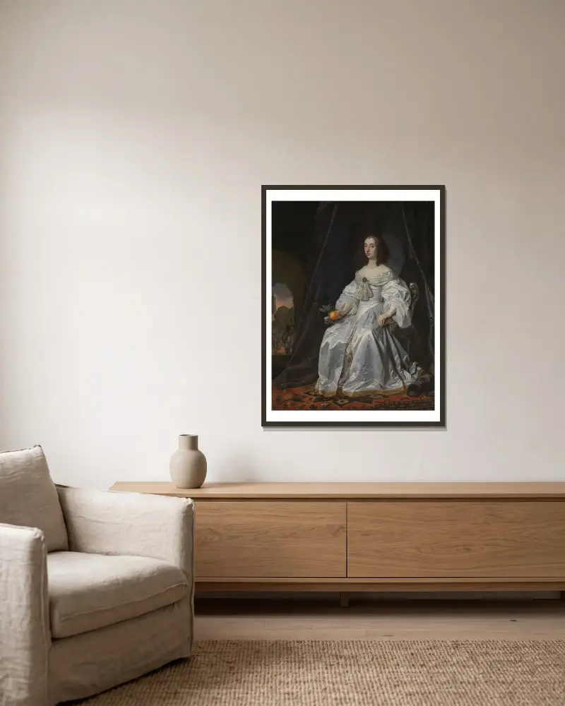 Mary Stuart, Princess of Orange, as Widow of William II av Bartholomeus van der Helst inramad på en vägg