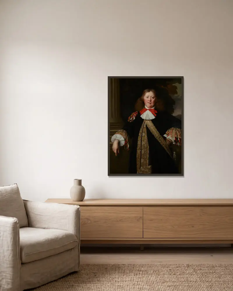 Portrait of a Burgomaster av Bartholomeus van der Helst inramad på en vägg