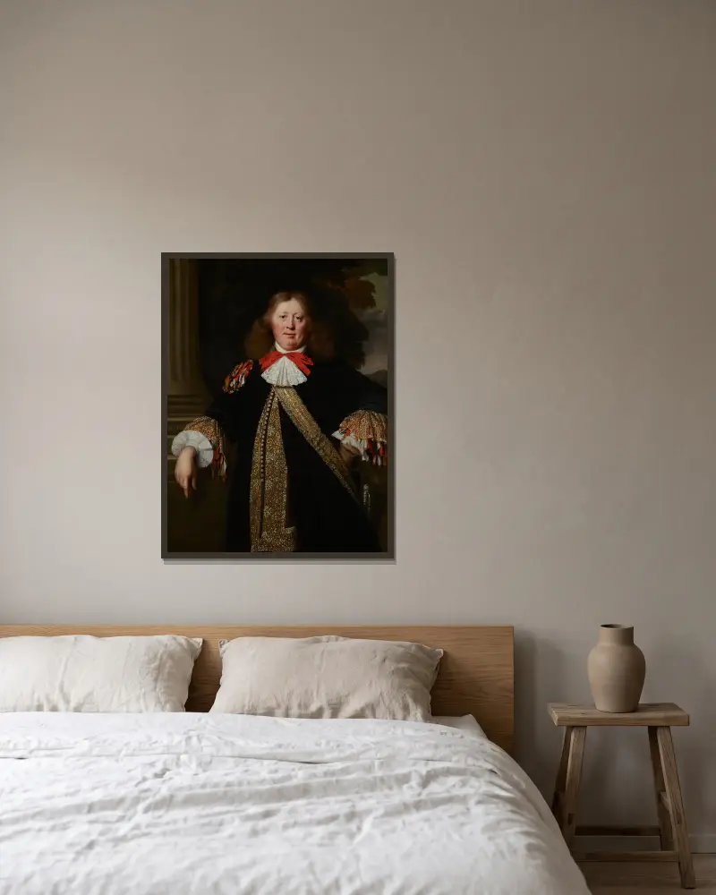 Portrait of a Burgomaster av Bartholomeus van der Helst inramad på en vägg