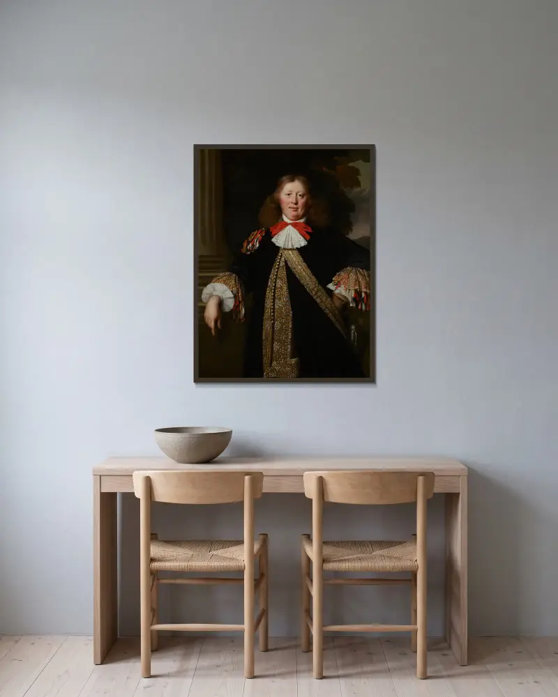 Portrait of a Burgomaster av Bartholomeus van der Helst inramad på en vägg