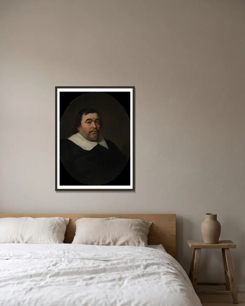 Portrait of a Man av Bartholomeus van der Helst inramad på en vägg