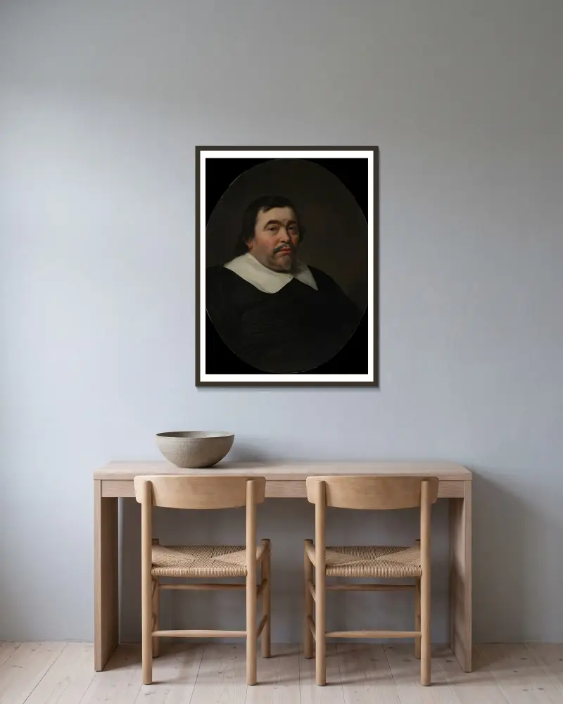 Portrait of a Man av Bartholomeus van der Helst inramad på en vägg