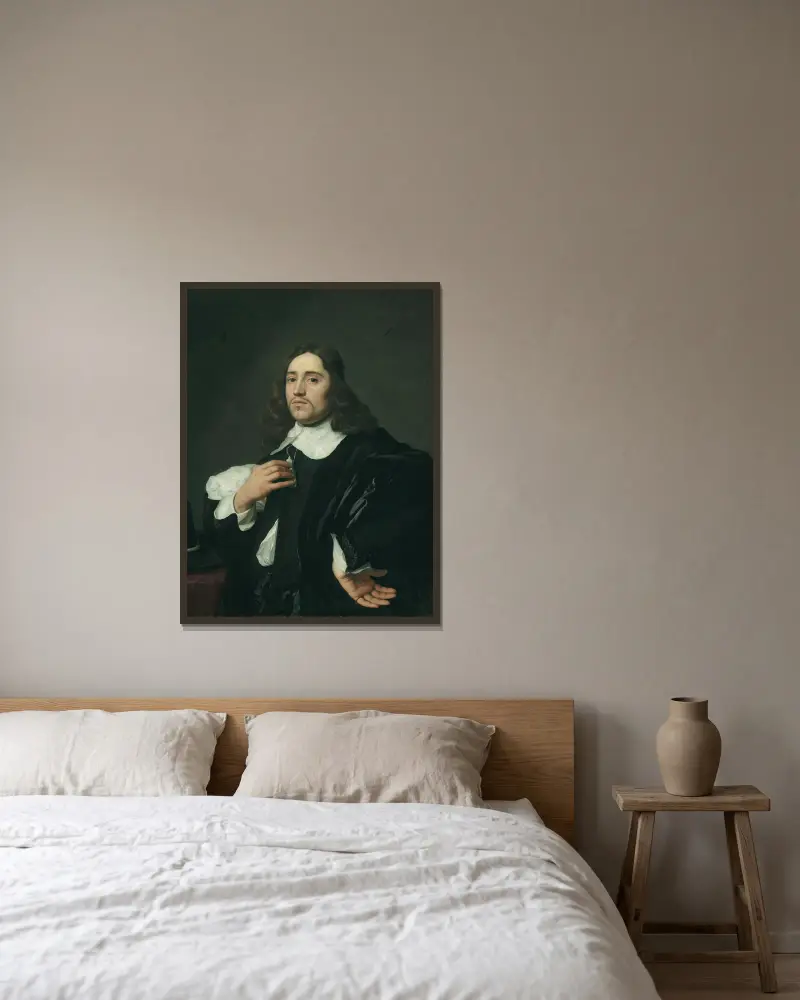 Porträtt av en ung man av Bartholomeus van der Helst inramad på en vägg