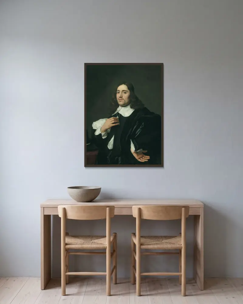 Porträtt av en ung man av Bartholomeus van der Helst inramad på en vägg