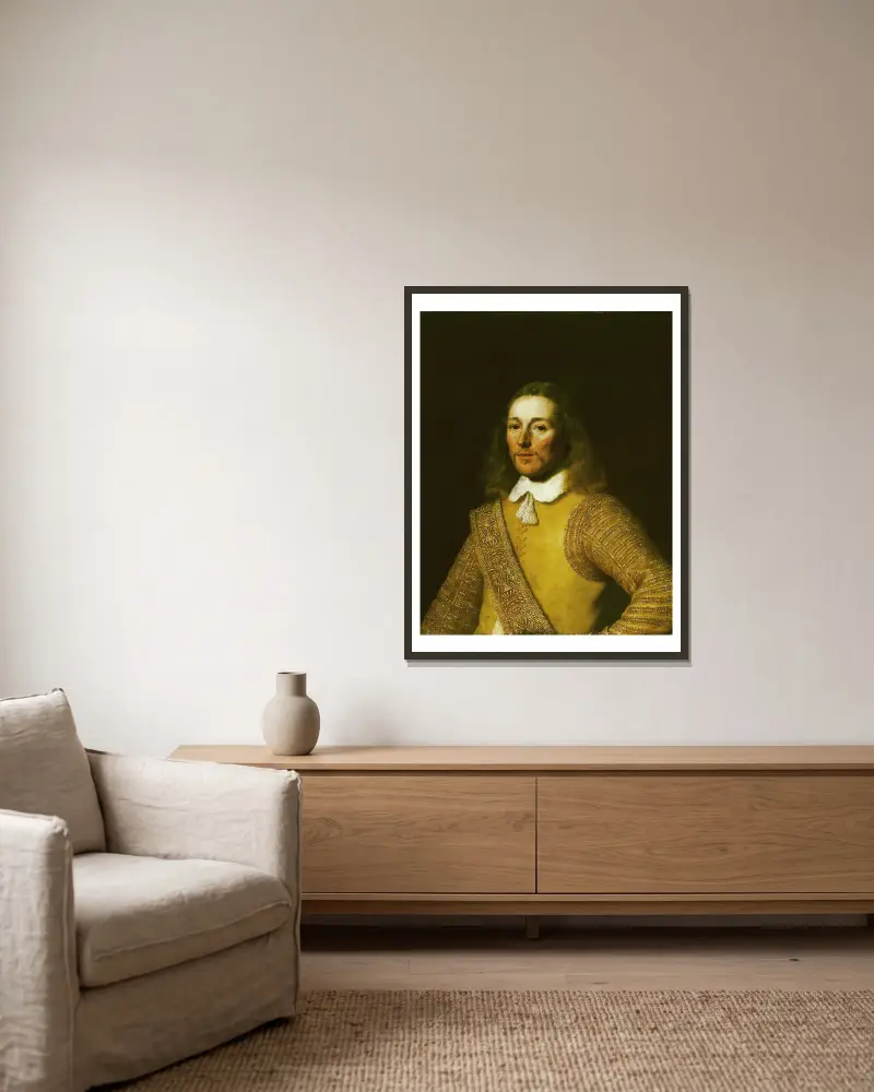 Portrait of an officer av Bartholomeus van der Helst inramad på en vägg
