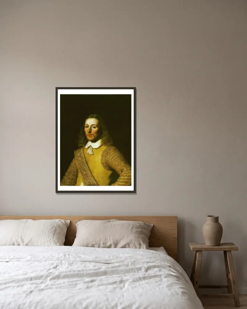 Portrait of an officer av Bartholomeus van der Helst inramad på en vägg