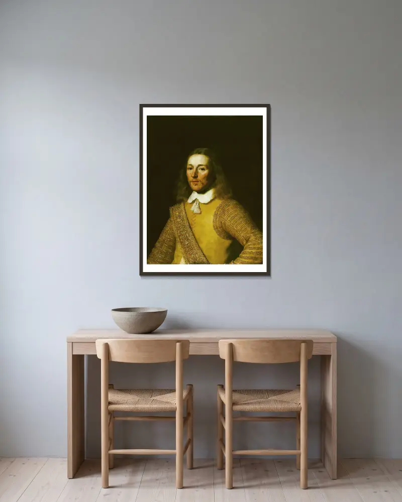 Portrait of an officer av Bartholomeus van der Helst inramad på en vägg