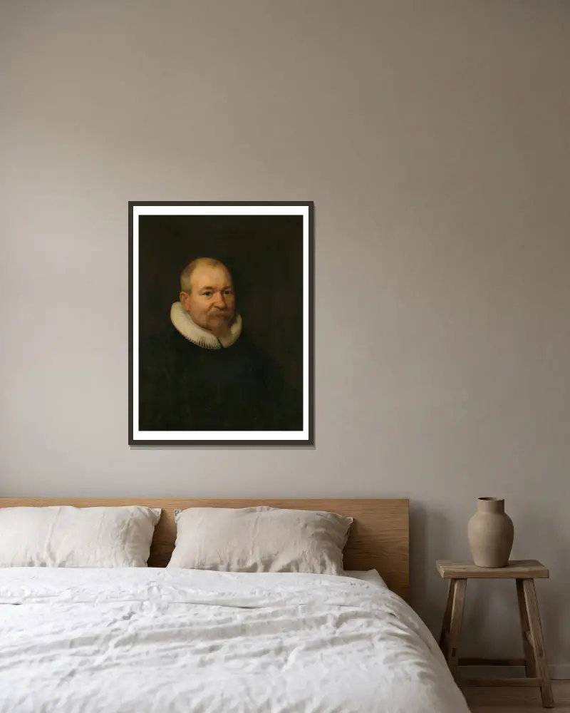 Samuel van Lansbergen (d. 1669), Remonstrant Minister in Rotterdam av Bartholomeus van der Helst inramad på en vägg