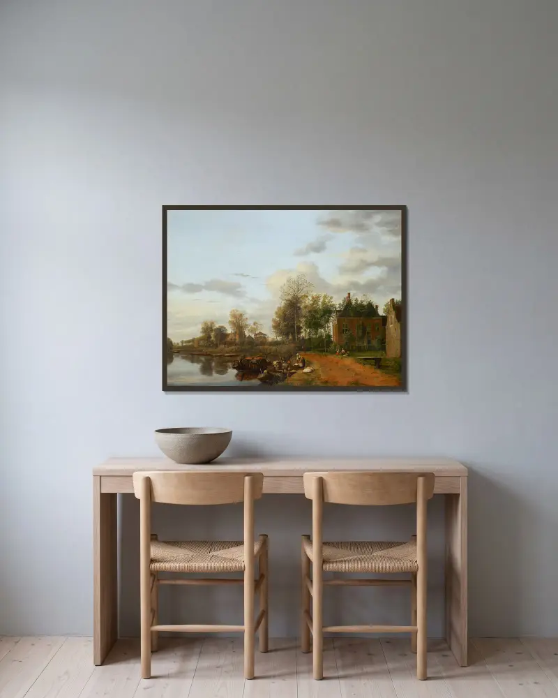 Country House on the Vliet near Delft av Jan van der Heyden inramad på en vägg
