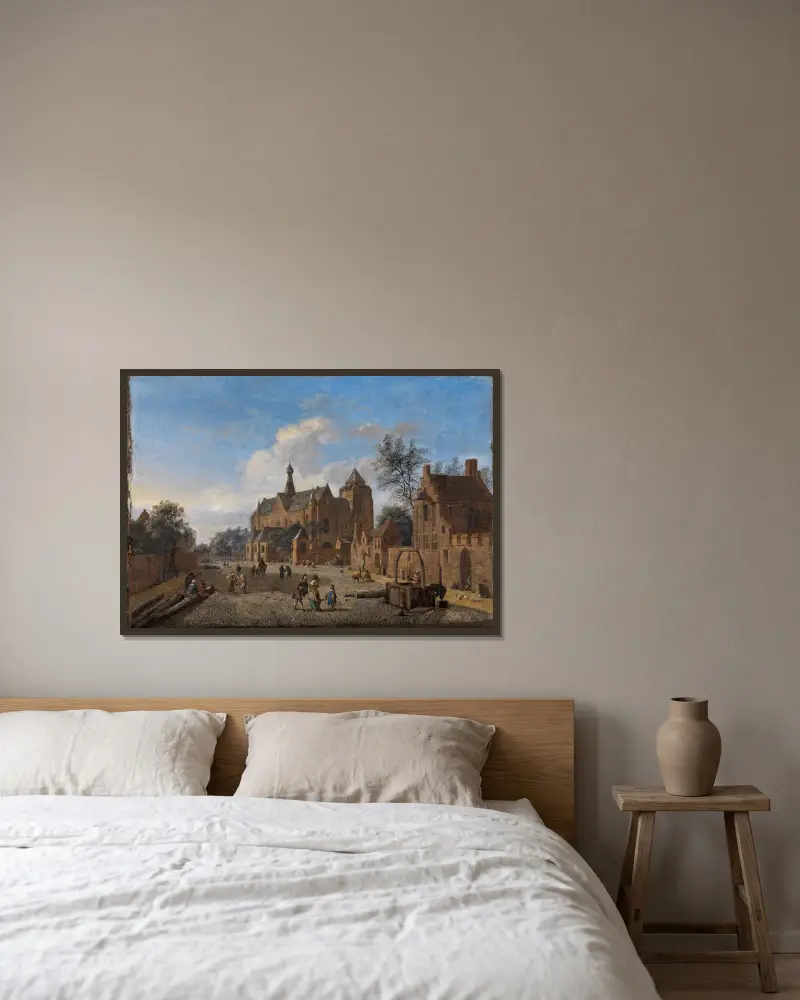 Der Kirchplatz von Veere in Zeeland av Jan van der Heyden inramad på en vägg