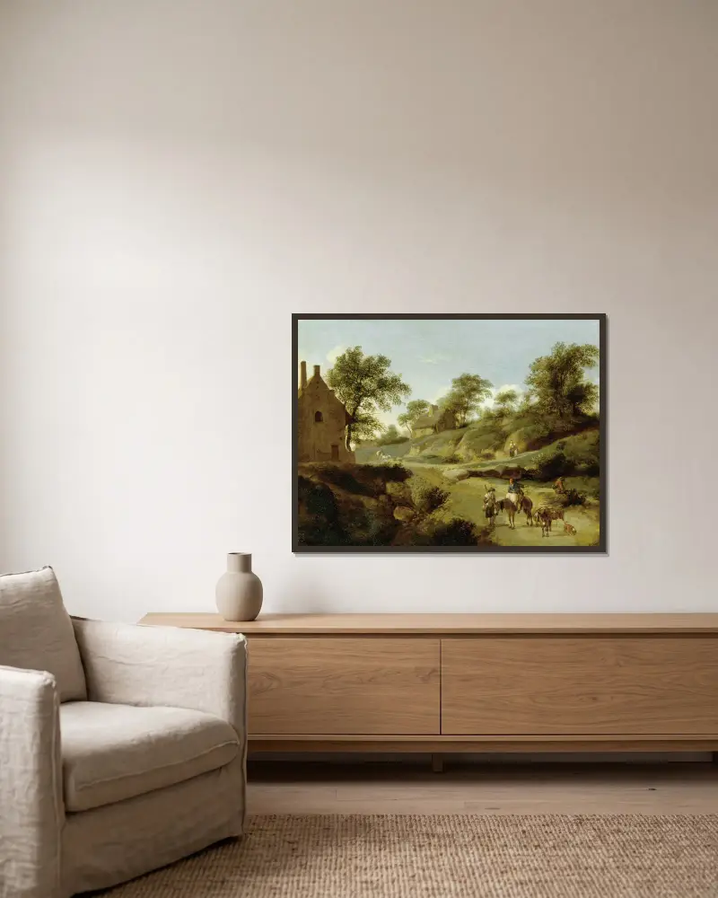 Auf einer Landstraße von Jan van der Heyden gerahmt an einer Wand