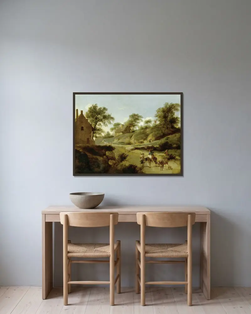 Auf einer Landstraße von Jan van der Heyden gerahmt an einer Wand