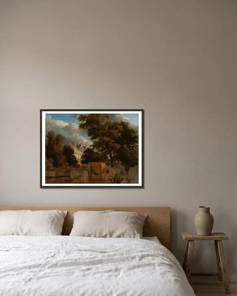 Die Steinbrücke von Jan van der Heyden gerahmt an einer Wand