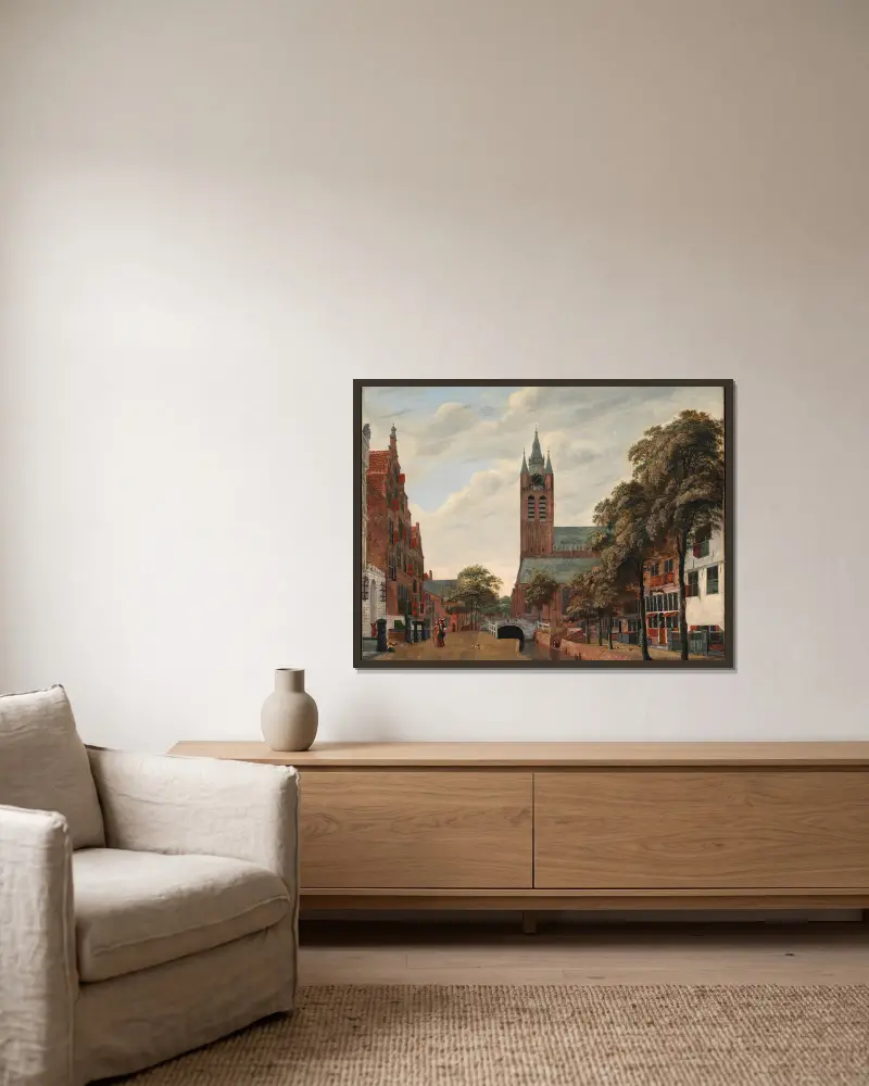 View of the Oude Delft Canal, Delft av Jan van der Heyden inramad på en vägg