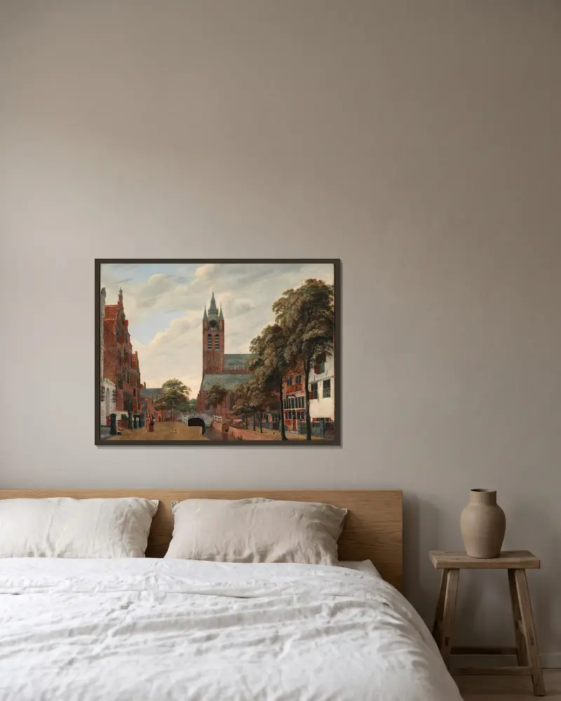View of the Oude Delft Canal, Delft av Jan van der Heyden inramad på en vägg