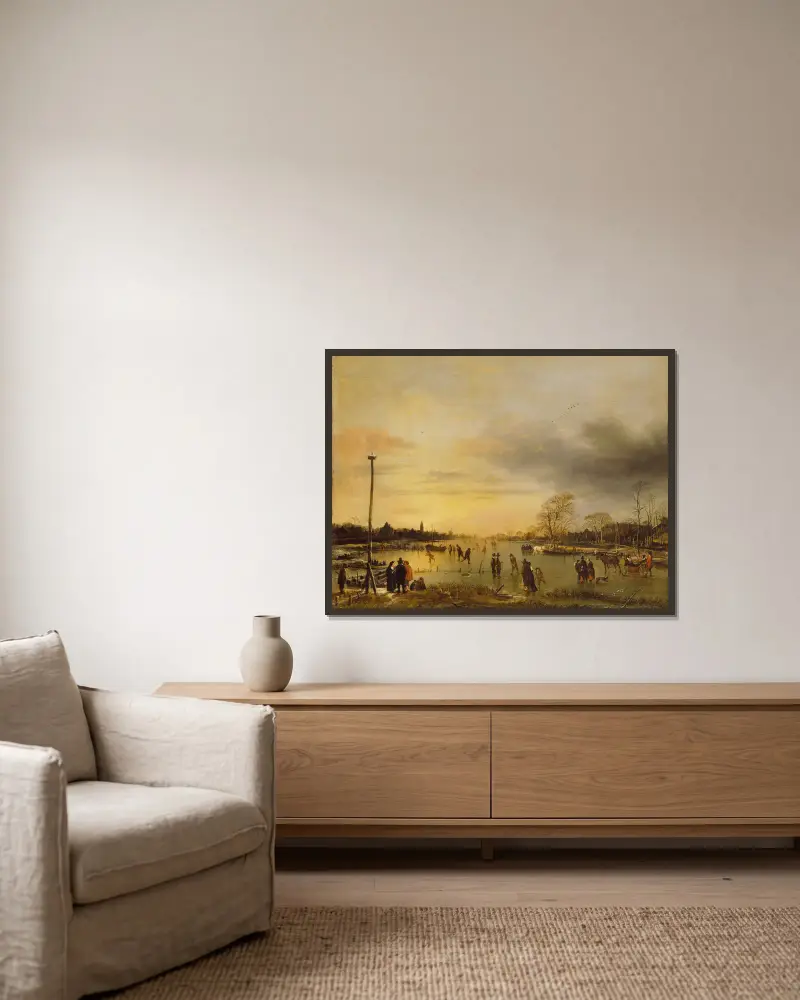 Eislaufvergnügen von Aert van der Neer gerahmt an einer Wand