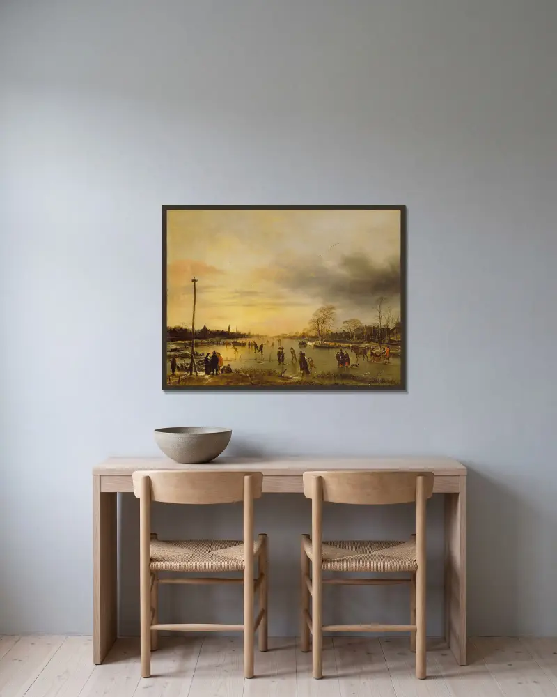 Eislaufvergnügen von Aert van der Neer gerahmt an einer Wand