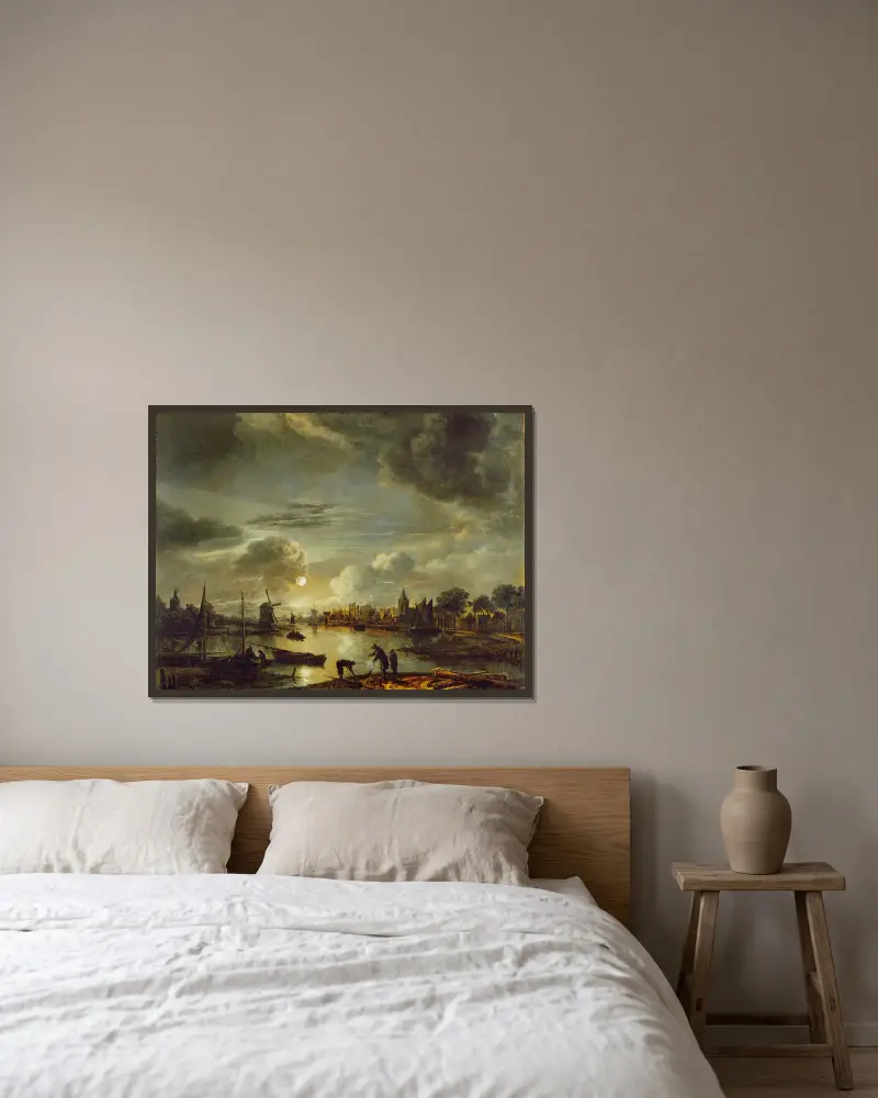 Kanalmotiv im Mondschein von Aert van der Neer gerahmt an einer Wand