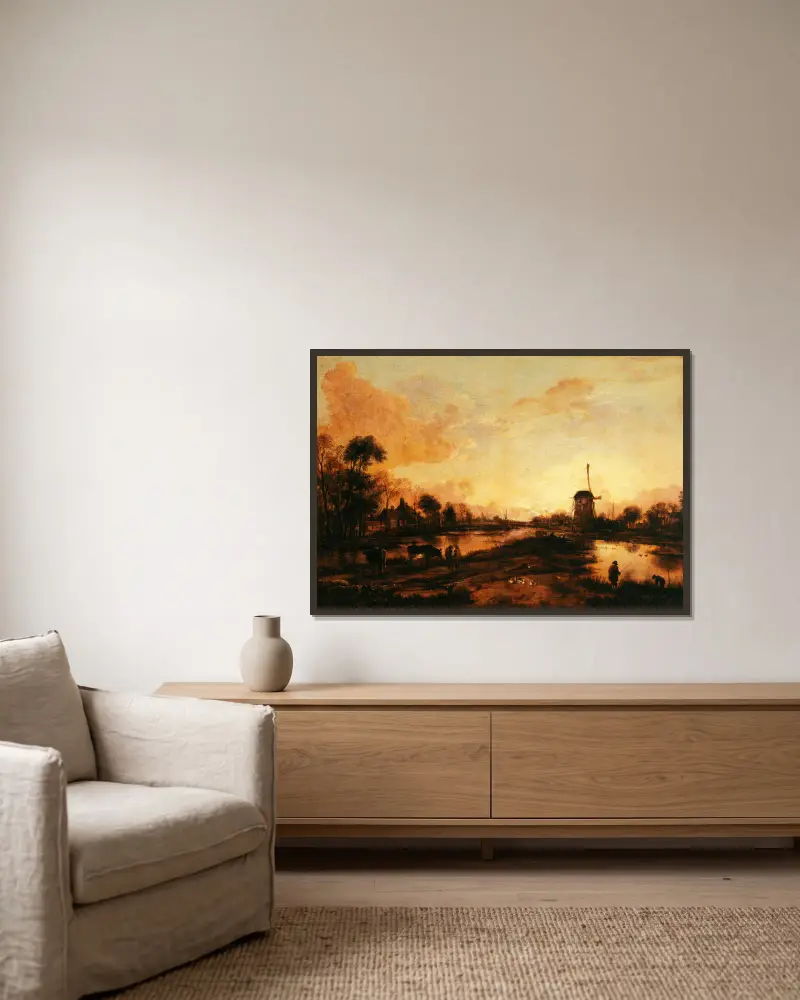 Sonnenuntergang über der IJssel von Aert van der Neer gerahmt an einer Wand