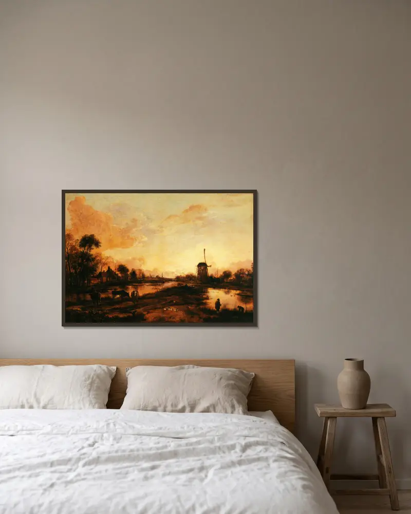 Sonnenuntergang über der IJssel von Aert van der Neer gerahmt an einer Wand