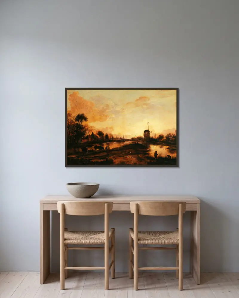 Sonnenuntergang über der IJssel von Aert van der Neer gerahmt an einer Wand