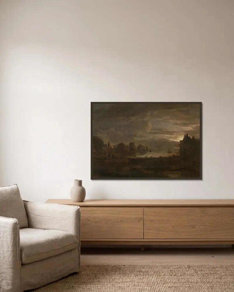 Mondscheinlandschaft, 1640 – Nr. 2 von Aert van der Neer gerahmt an einer Wand