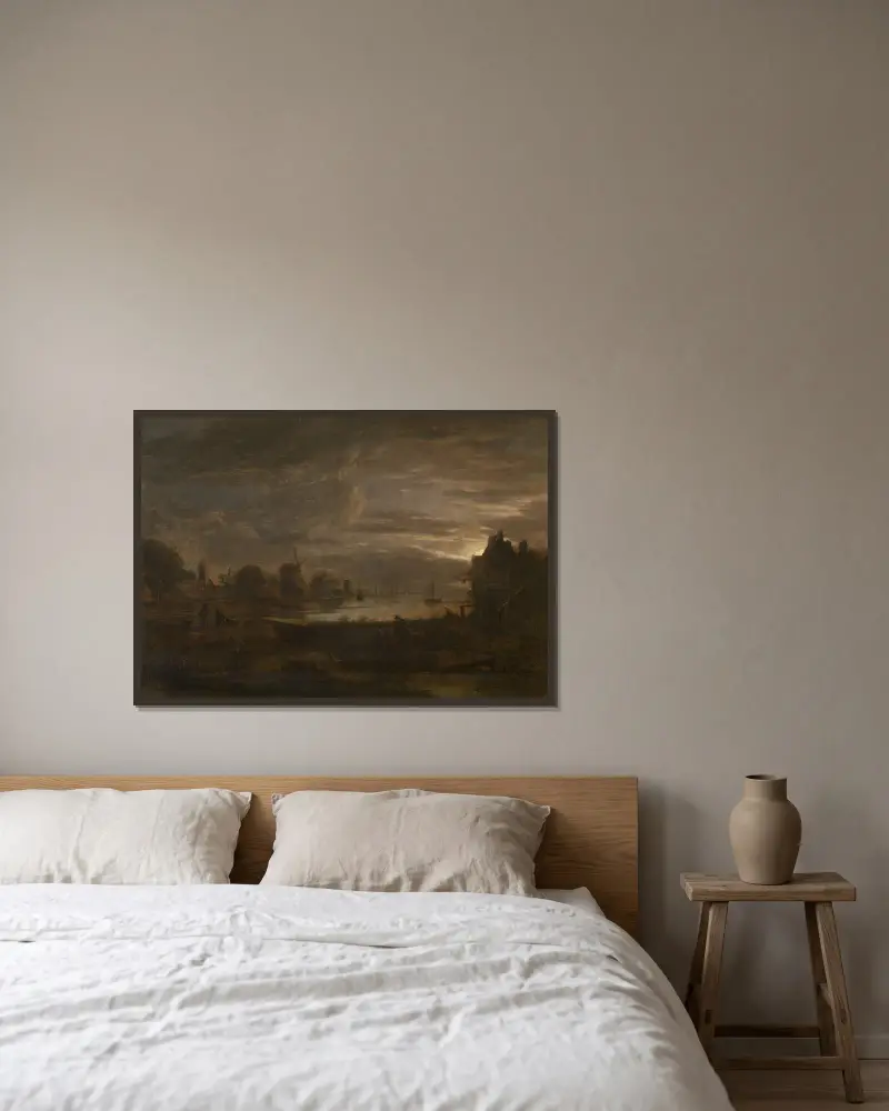 Mondscheinlandschaft, 1640 – Nr. 2 von Aert van der Neer gerahmt an einer Wand