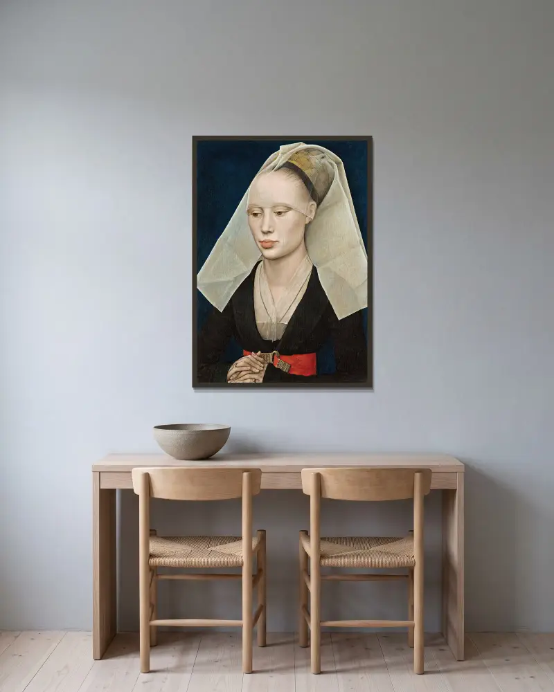 Portrait Of A Lady av Rogier van der Weyden inramad på en vägg