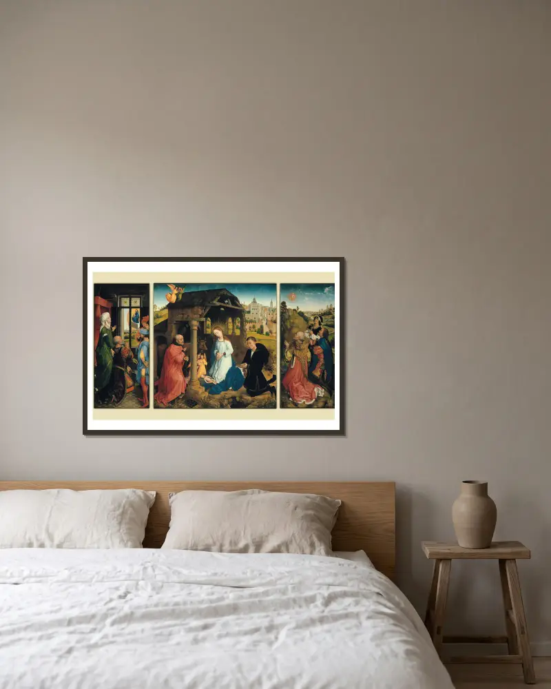 Der Middelburg-Altar von Rogier van der Weyden gerahmt an einer Wand