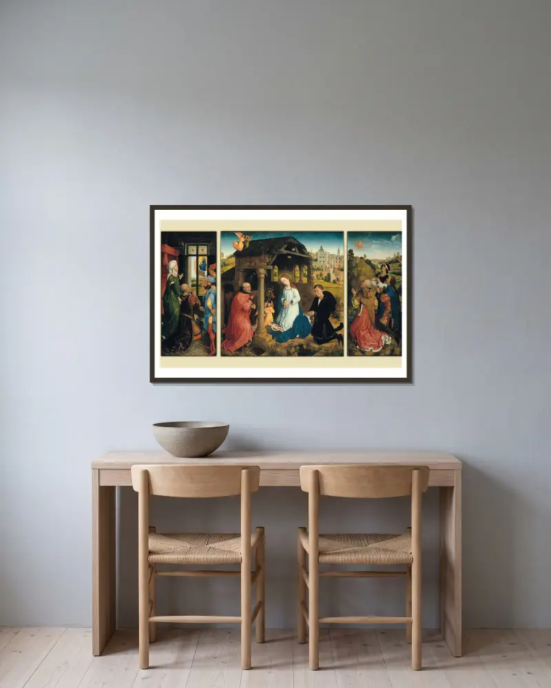 Der Middelburg-Altar von Rogier van der Weyden gerahmt an einer Wand