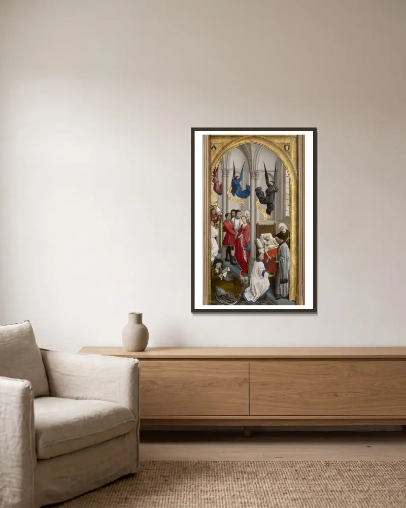 The Ordinatio, Marriage and Extreme Unction av Rogier van der Weyden inramad på en vägg