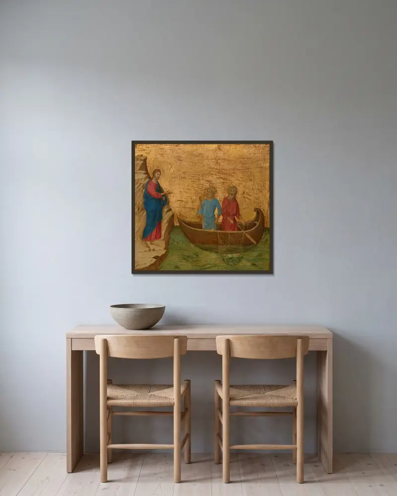 The Calling of the Apostles Peter and Andrew av Duccio di Buoninsegna inramad på en vägg