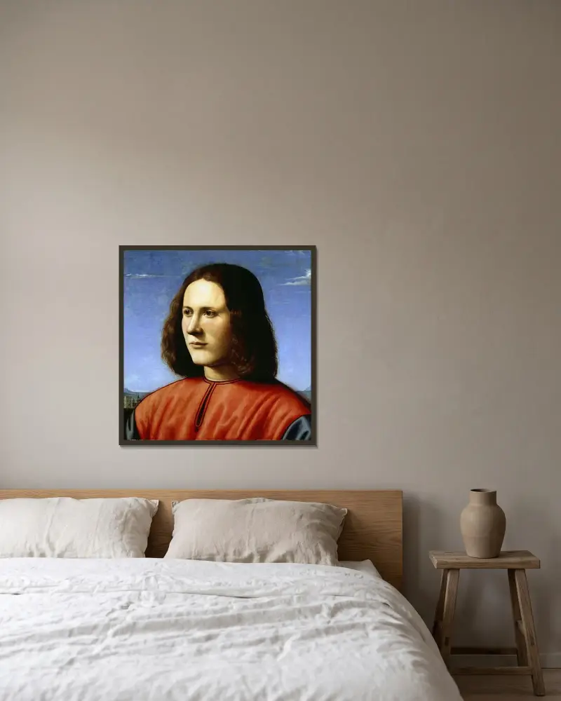 A Young Man av Piero di Cosimo inramad på en vägg