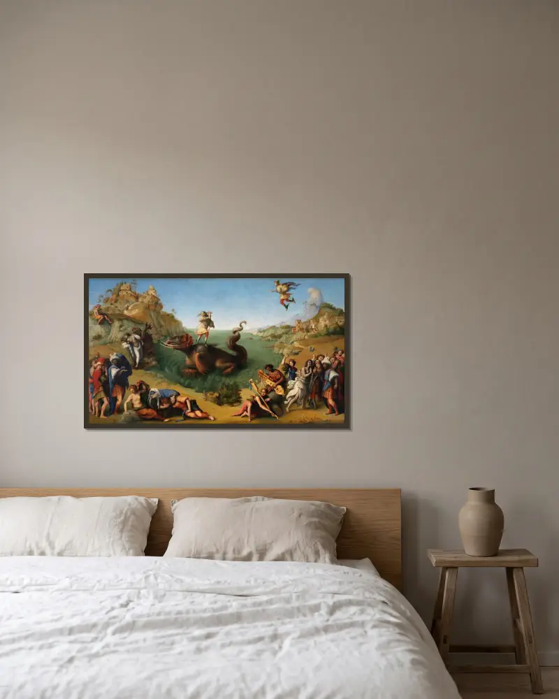Perseus Frees Andromeda av Piero di Cosimo inramad på en vägg