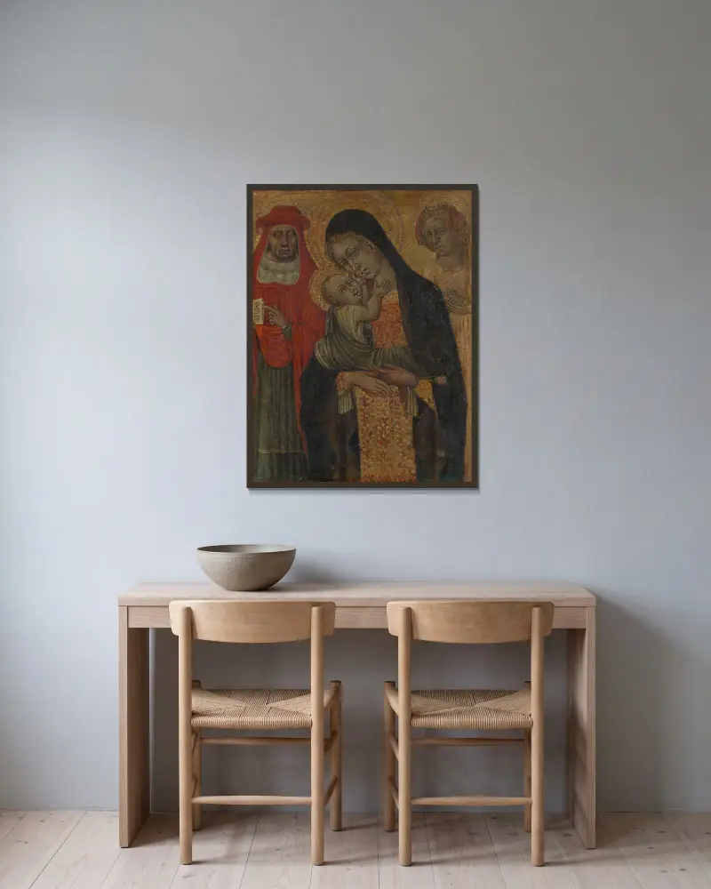 Madonna and Child with Saints Jerome and Agnes av Giovanni di Paolo inramad på en vägg