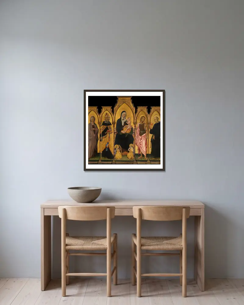 Madonna and Child with Saints av Giovanni di Paolo inramad på en vägg