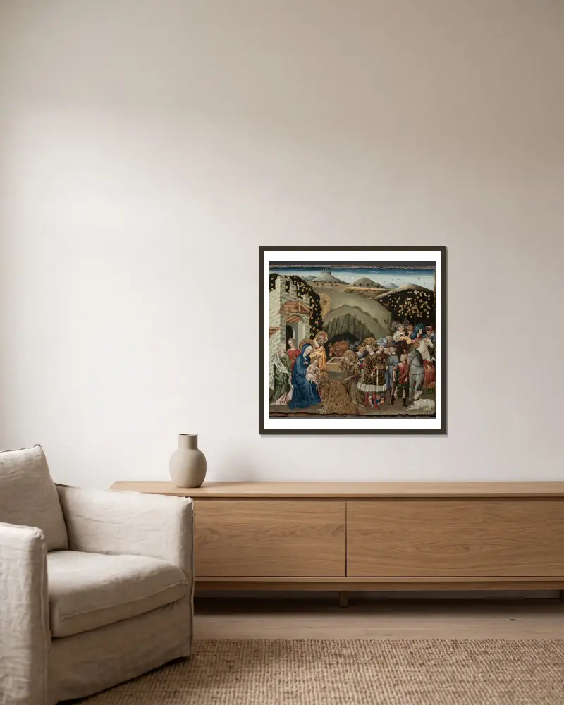 The Adoration of the Magi, 1440 av Giovanni di Paolo inramad på en vägg