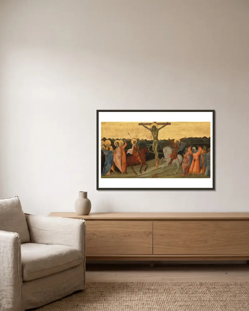 The Crucifixion av Giovanni di Paolo inramad på en vägg