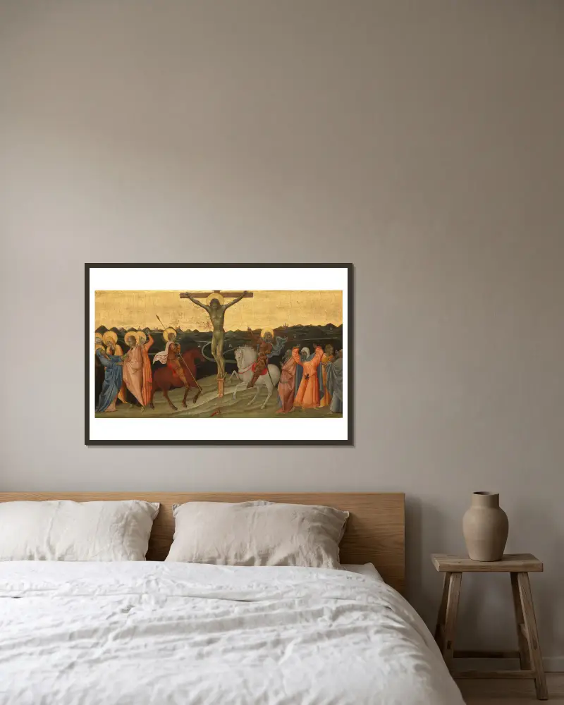 The Crucifixion av Giovanni di Paolo inramad på en vägg