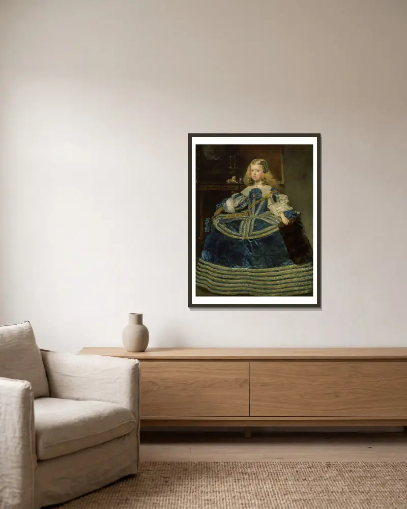 Infanta Margarita Teresa in blauem Kleid von Diego Velázquez gerahmt an einer Wand