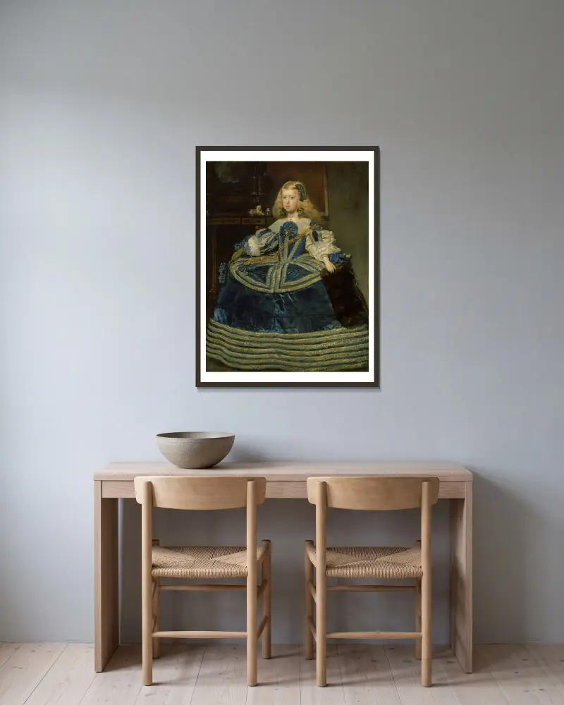 Infanta Margarita Teresa in blauem Kleid von Diego Velázquez gerahmt an einer Wand